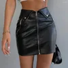 Rokken Hippe Gewikkelde Rok Sexy Hoge Taille Kunstleer Met Ritssluiting Zakken Punk Stijl Dames Winter Mini Slim Fit