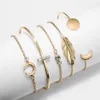 Ensemble de bracelets cinq pièces, simplicité romantique, Design Vintage, feuilles d'or, croix de lune