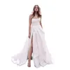 Sexy a linha vestidos de casamento sem alças sem mangas alta fenda lateral plissado cetim vestidos de noiva tribunal trem 2024 verão jardim praia longo noiva wear