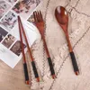 Camp Kitchen 1PC Wooden Spoon Fork Knife Chopsticks Set Japanese Style Tableware Set Solid Color Food Grade Environment Friendly Kitchen Set YQ240123