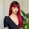 Synthetic Wigs HENRY MARGU Ombre Red Long Straight Synthetic Wig Dark Roots Wigs with Bangs Red Color Daily Party Hair for Women Heat ResistantL240124