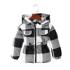 Jassen 3-7Y Kids Fashion Plaid Jassen Baby Trekkoord Lange Mouw Zip-Up Capuchon Uitloper Kinderen Herfst Winter Kleding