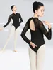 Stage Wear Col Haut Ballet Justaucorps Robe De Danse Femme Élégante Dentelle Noire Adulte À Manches Longues Fitness Gymnastique