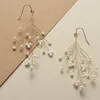 Boucles d'oreilles pendantes branche torsadée avec accents de perles, fil de cuivre Unique, couleur or, Imitation d'arbre, bijoux faits à la main