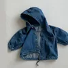 Kindermantel Frühling und Herbst Baby-Jeansjacke mit Kapuze für Jungen und Mädchen, Cord, langärmelig, lässig, 240122