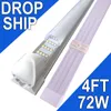 4 -stóp LED Shop Lightrum - 72 W T8 Zintegrowane światło rurki LED - 6500K 144000LM 4 Rzęty łącze - Wysoka wyjście - Mleczna pokrywa - Plug and Play - Garaż 270 stopni, sklep USastock