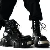 Botas de charol para hombre, botas de moto con punta redonda, zapatos estilo Punk P25D50