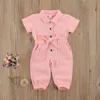 0-6 år Baby Girls Denim Jumpsuit övergripande barnkläder TODDLER Kort ärm Lapel Pocket Long Pant Romper Children Outfit 240122