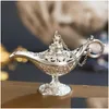 Fragrance Lamps Excellent Fairy Tale Aladdin Magic Lamp Incense Burner Vintage Retro Tea Pot Genie Aroma Stone Home Ornament Metal C Dhmdp