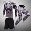 Tute da uomo Set di compressione da uomo Spartan 3D Wolf T-shirt per adolescenti T-shirt a maniche lunghe Uomo Lycra MMA Magliette da palestra Abbigliamento di marca Collant T240124