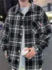 Men's Casual Shirts Large Size 9xl 8xl 7xl Plaid Men Harajuku Long Sleeve Single Breasted Cotton Shirt Korean Style Vintage Streetwear