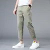 Herrbyxor sträcker avslappnade män smala fit lätta raka byxor sommar snabb torr sport joggers knapp ner solid khaki