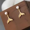 Dangle Earrings Authentic 925 Sterling Silver Inlaid Natural Freshwater Pearl Fish Tail Earring Women 18K Gold Plated Trendy Fine Jewelry