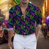 Chemises décontractées pour hommes Hommes Carnaval Mode Plume 3D Imprimer Blouses à manches longues Mardi Gras Bouton de revers Top Festival Loisirs Streetwear