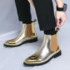 New Gold Black Pointed Chelsea Patchwork Ankle Boots Men's Casual Luxury Brand High-Top Shoes Zapatos Hombre