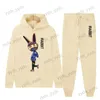 Herrspår 2023 Ny Unisex Outdoor Sport roliga Rabbit Hoodies Cotton Fleece Tracksuit 2 Pieces Set Sweatshirt+Pants Suit Hooded Sportswear T240124