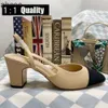 Designer Channel High Heels Womens Shoe Calfskin Catwalk Pumpar Luxury Flat Heel äkta läder öppet på formell chunky kattunge klack slingbacks damer sandaler