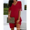 Casual Dresses Wepbel Bow Solid Color Short Sleeve Homewear Dress Fashion Women Summer Split Cuff Plain Tied Details