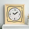 Wall Clocks Solid Wood Square Wall Clock Cartoon Art Silent Clock Seat Clock Punch Hole Original Wood Style Decoration Cute Watch