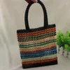 Evening Bags Summer Vacation Handwoven Top-Handle Purse Retro Beaded Tote For Women 2024 Acrylic Colorful Rainbow Beach Designer