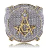 Hip Hop Masonic Ring All Iced Out High Quality Micro Pave CZ Rings Copper Gold Color Plated For Women Men231m