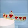 Headpieces Fashion Luxury Wedding Crown Tiara Girl Red Heart Headband Accessories Bridal Drop Delivery Dhjfd