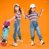 Bühnenkleidung Slim Plaid Shirt Denim Hosen Kinder Ballsaal Kostüme Tanzen Kleidung Jazz Hip Hop Für Mädchen Jungen Dancewear Street Dance