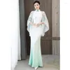 Etniska kläder våren China klänning bankett traditionell elegant kvinnor grön kinesisk stil cheongsam ao dai vintage hanfu smal lång qipao