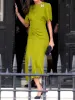 Zomer nieuwe hoogwaardige ontwerper effen kleur slim fit celebrity party prachtige casual elegante retro mode midi-jurk