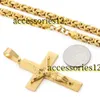 Pendant Necklaces Men Byzantine Link Chain Necklaces Engraved Stairs Crucifix Jesus Cross Pendant Necklace Catholic Jewelry Luxury Jewelry Quality Gift 2024