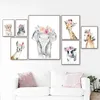 Gemälde Tiere Blumenkrone Kunst Dekor Leinwand Malerei Baby Mädchen Drucke Tier Giraffe Elefant Löwe Wandkunst Bild Kinderzimmer Poster