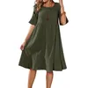 Casual Dresses Colorfast Beautiful Ruffle Flowy Hem Solid A-Line Midi Dress Breattable Crew Neck Gatawear