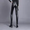 Pantalon élastique en cuir synthétique pour femme, Leggings taille haute, serré avec doublure en velours fin noir, modèle 2024