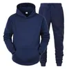 Survêtement décontracté de couleur unie pour hommes pull hauts à capuche et pantalons à cordon deux pièces costumes Fitness Jogging tenues de sport 240124