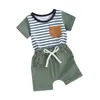 Kledingsets Peuter Baby Boy Zomerkleding Geruite Patchwork T-shirt met korte mouwen Tops en stretchshorts Baby-outfit