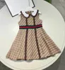 Brand girl Short dress Lapel sleeveless design child skirt Size 110-160 baby clothing Grid letter printing kids frock Jan20