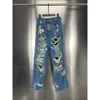 21SS Herren Damen Designer Hosen Blau Denim Jacquard Buchstaben Frühling Sommer Männer Gurtband Hose Lässig Brief Hosen Hochzeit Schwarz Weiß 08 91