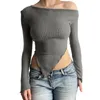 Damenblusen, Damenoberteil, elegantes, schulterfreies Strick-Crop für Langarm-Slim-Fit-Bluse mit unregelmäßigem Saum, weichem, elastischem Stoff