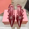 5cm Crystal Slingback Bow Pumps Women High Heeled Summer Designer Stiletto Heel Party Dress Office Slide on Luxury Shoes Pointed Toe Sexy Sandals