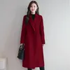 Abrigo de lana de talla grande para mujer, abrigo largo de imitación de doble cara, moda de otoño, abrigo de lana ajustado con botonadura, chaqueta informal para mujer