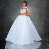 Aso Ebi Wedding Dresses for Bride Sheer Neck Long Sleeves Ball Gowns Princess Queen Bridal Dress Appliqued Lace Wedding Gown For African Black Women Marriage D121