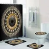 Shower Curtains 3D Luxury Black Gold Greek Key Meander Baroque Bathroom Curtains Shower Curtain Set for Bathroom Modern Geometric Bath Rug Decor