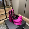 Geklede schoenen Nieuwe sexy damessandalen 15 cm pompen Luxe designer lederen dikke schoenen met hoge hakken Platform damesschoenen sandaal Rose groot formaat