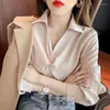 Women's Blouses Vintage Chiffon Pleated Blouse Spring Autumn Polo Neck Long Sleeve Solid Color Loose Shirt Tops Fashion Casual Women Clothes