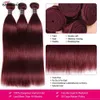 Synthetic Wigs 99J Straight Bundles With Closure Burgundy Hair Bundles With 5x5 Closure Brazilian Red Colored Bundles With 4x4 ClosureL240124