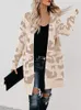 Women's Knits Winter Leopard Print Cardigan Women With Pocket Sweater Oversize Jacket Long Thick Warm Knitted For 2024 Jumpers