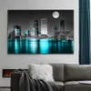 Dipinti Skyline urbano di New York Paesaggio Wall Art Canvas Pittura Astratta Neon Building Poster Stampe Foto per la decorazione del soggiorno