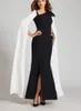 Vintage Long Black One Shoulder Mother of the Bride -jurken met spleet/boog/cape -zeemeermin geplooide enkellengte moeder van de bruidegom jurk meter jurk voor vrouwen