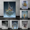 Paintings Abstract Metal Figure Statue Canvas Painting Poster and Prints Golden Portrait Sculpture Wall Picture for Living Room Home Decor