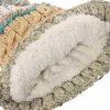 Basker mosaikfärg stickning förtjockning hålla varma kvinnor pompom hatt höst vinter plysch päls boll unisex stickad mössa